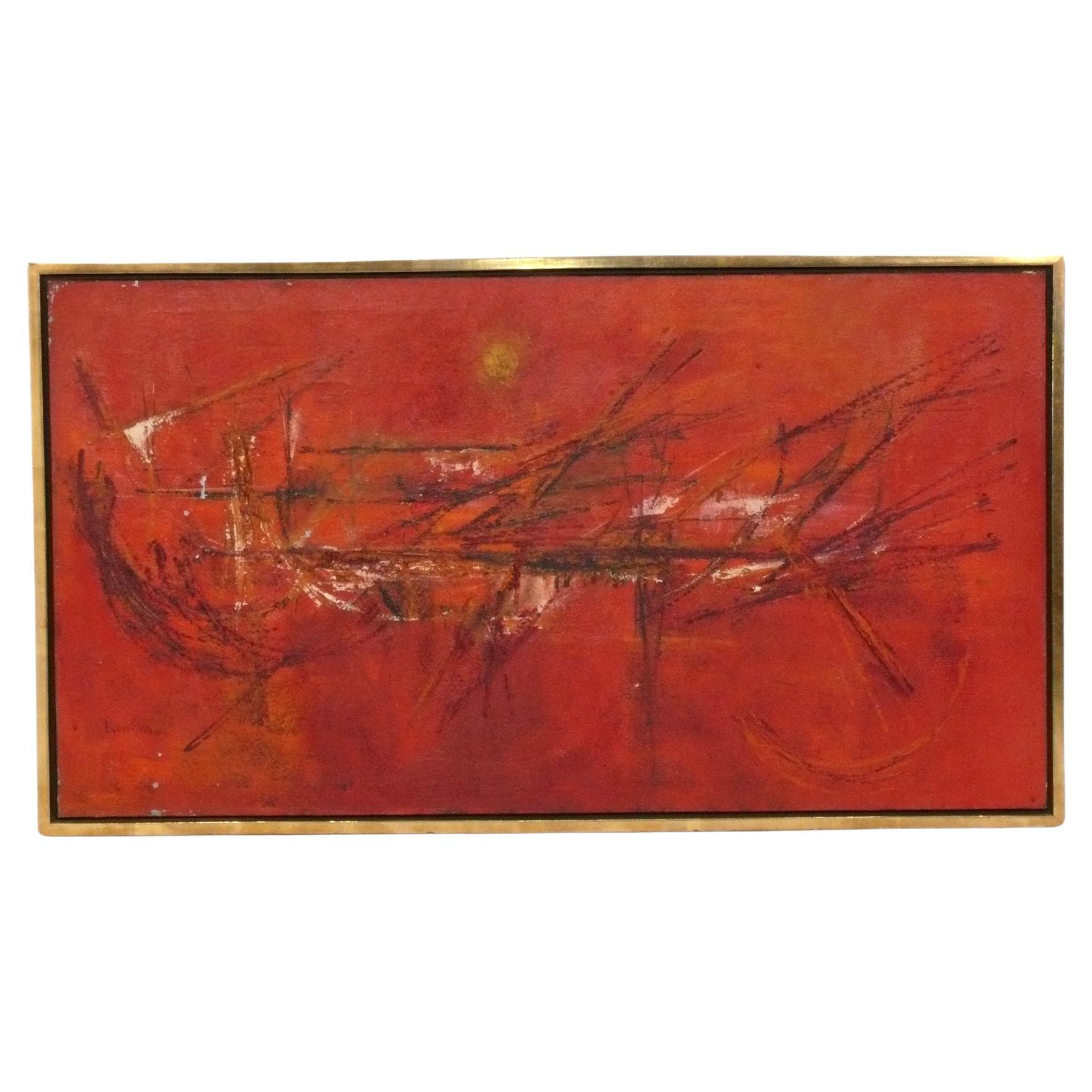 Große Skala abstrakte Malerei 50" x 28" Lynne Lerner Mid Century Modern Art RED