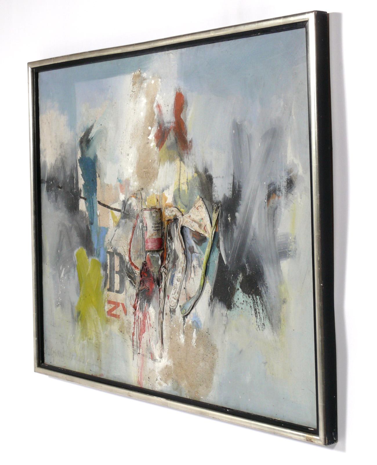 Large scale abstract painting by Gerard Leonard van den Eerenbeemt, Dutch, circa 1963, It is executed in oil on canvas with mixed media, and signed to the lower left. It measures an impressive 49.5