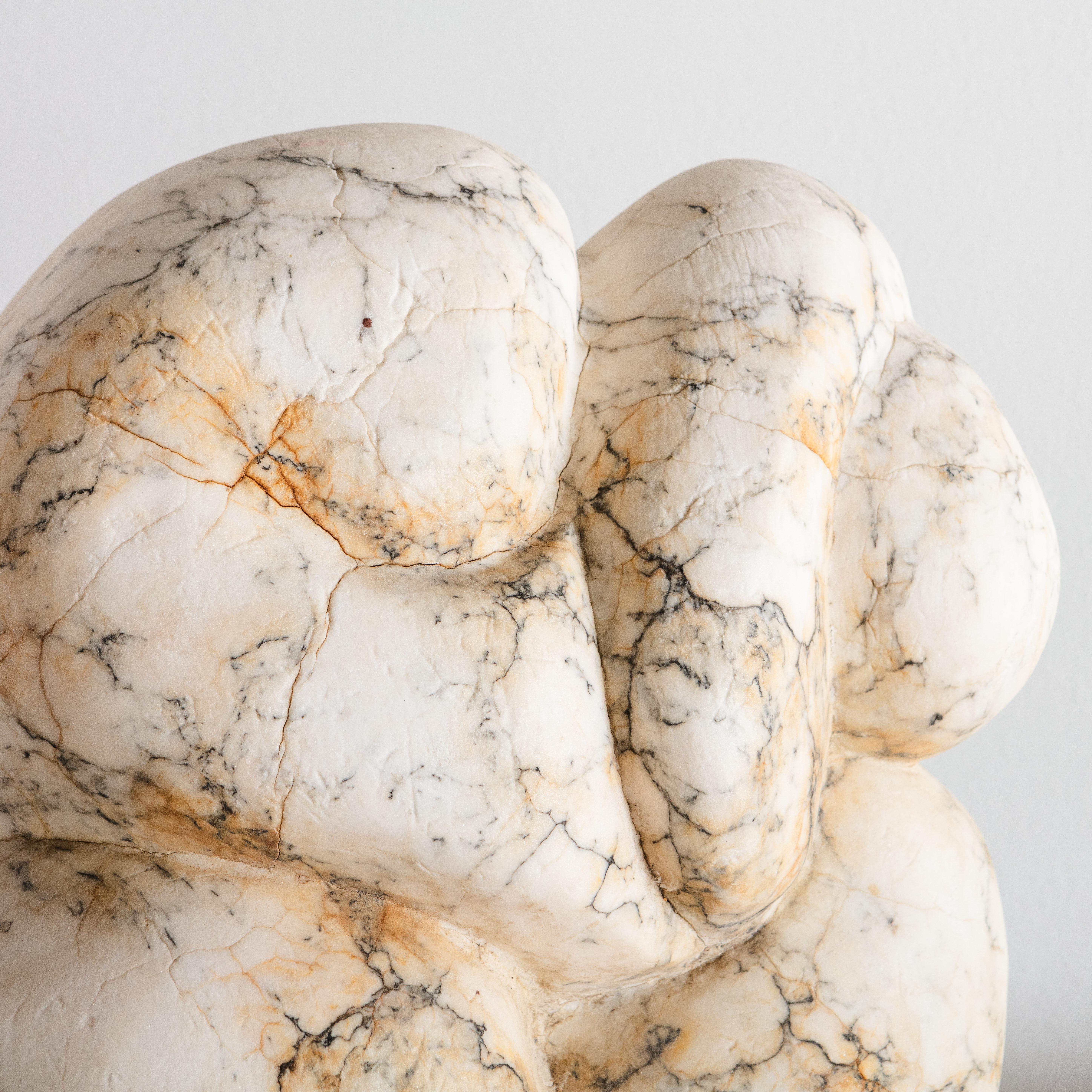Mid-Century Modern Large Scale Abstract White Marble Sculpture on Black Wooden Base