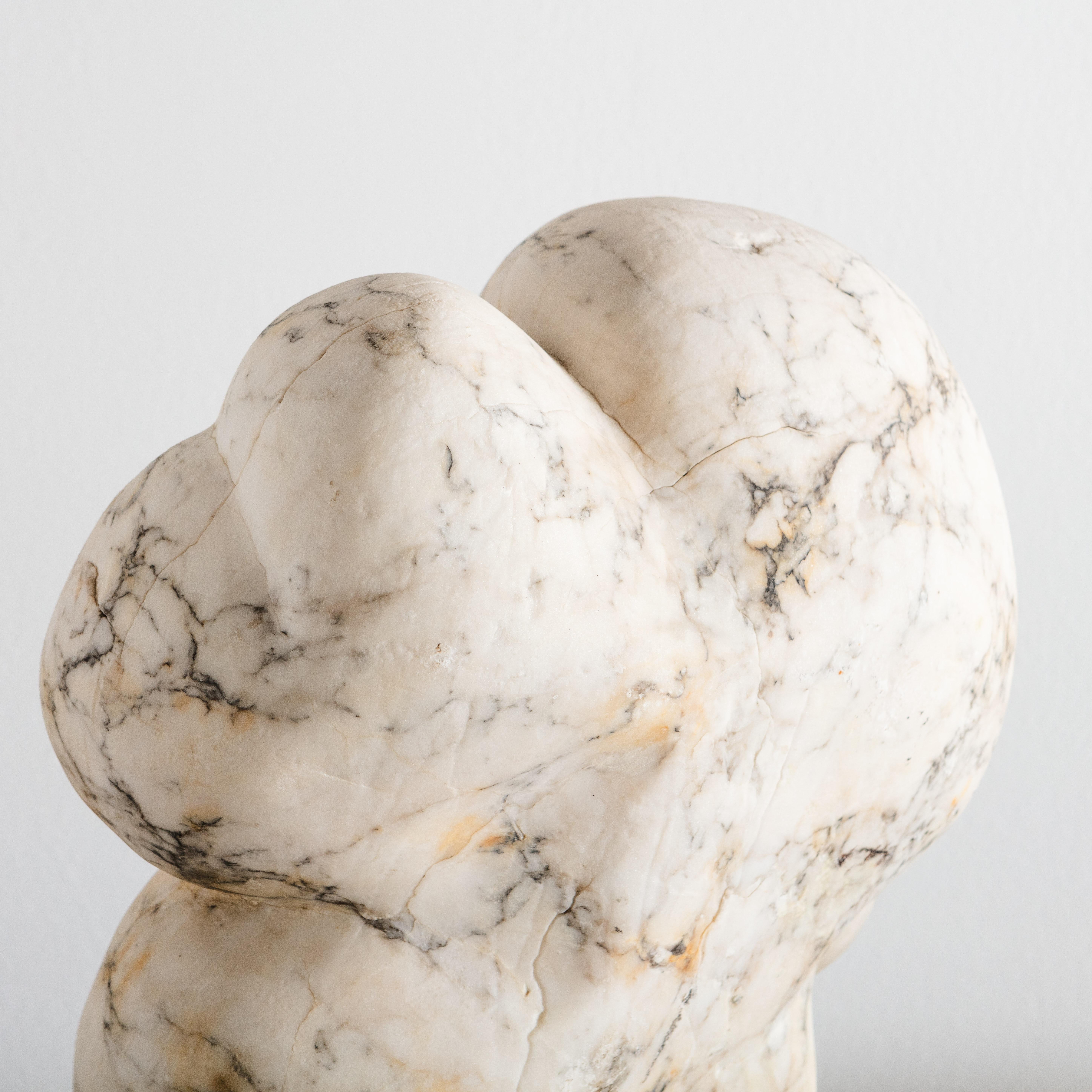 Large Scale Abstract White Marble Sculpture on Black Wooden Base 2