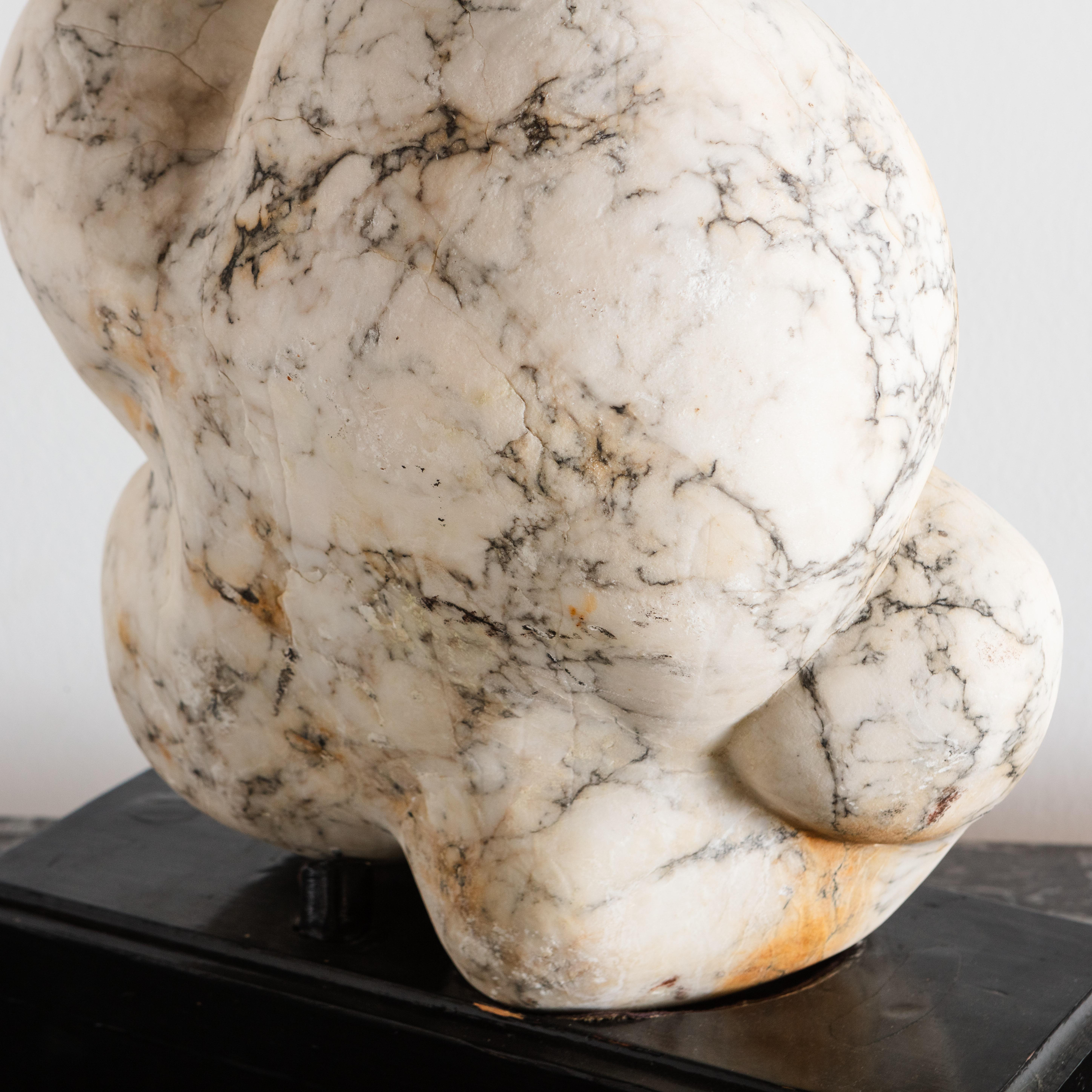 Large Scale Abstract White Marble Sculpture on Black Wooden Base 3