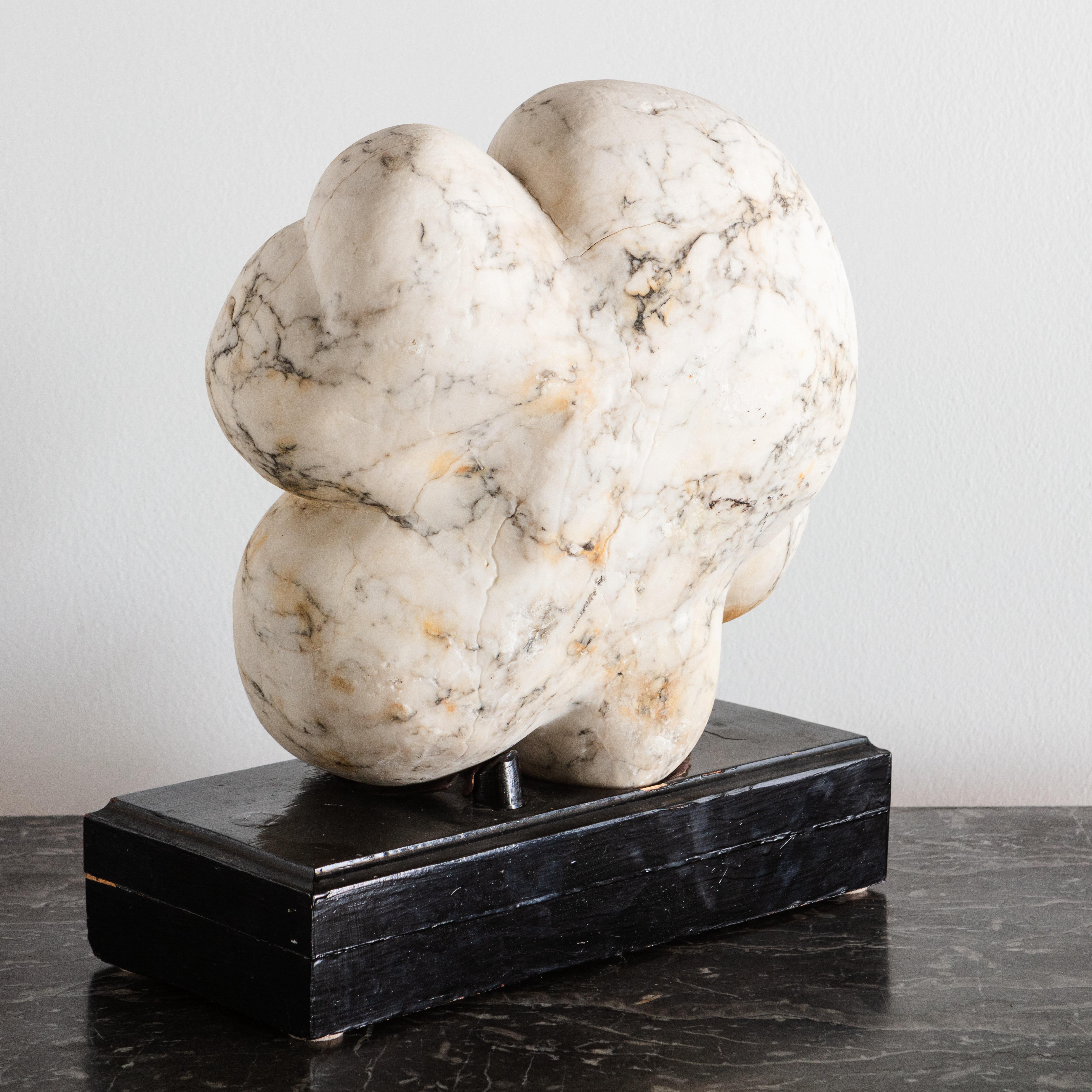 Large Scale Abstract White Marble Sculpture on Black Wooden Base 4