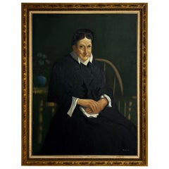 Large Scale American Classical Portrait Painting of Woman with Giltwood Frame