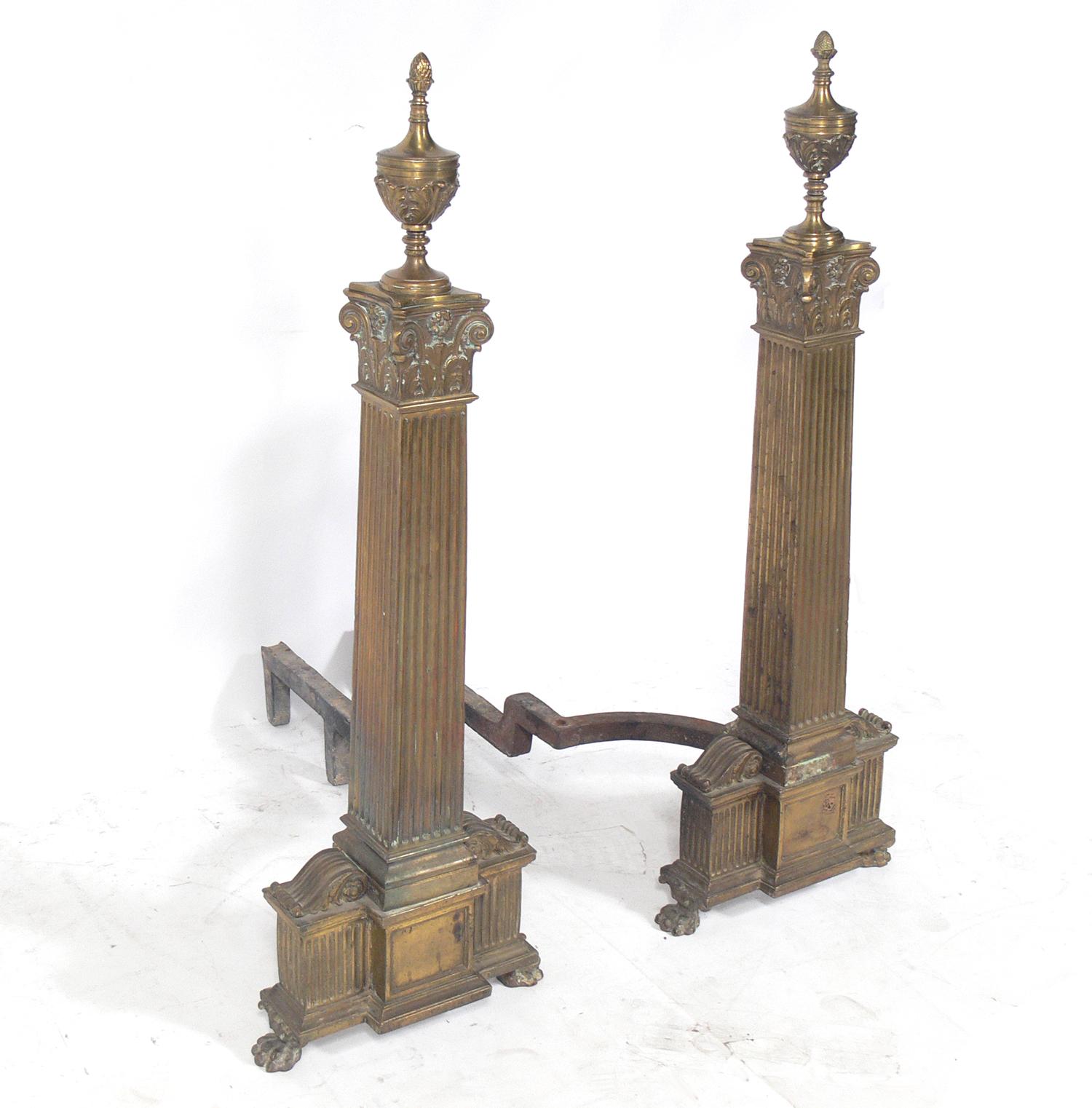 Mid-20th Century Large Scale Andirons by Dorothy Draper for The Greenbrier Hotel