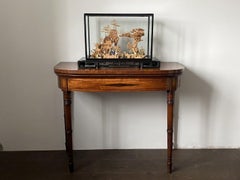 Large Scale Antique Chinese Carved Cork Diorama in Ebonised Glass Display Case