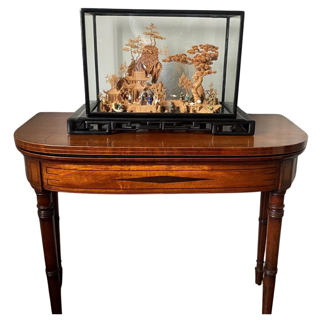 Large Scale Antique Chinese Carved Cork Diorama in Ebonised Glass Display Case For Sale