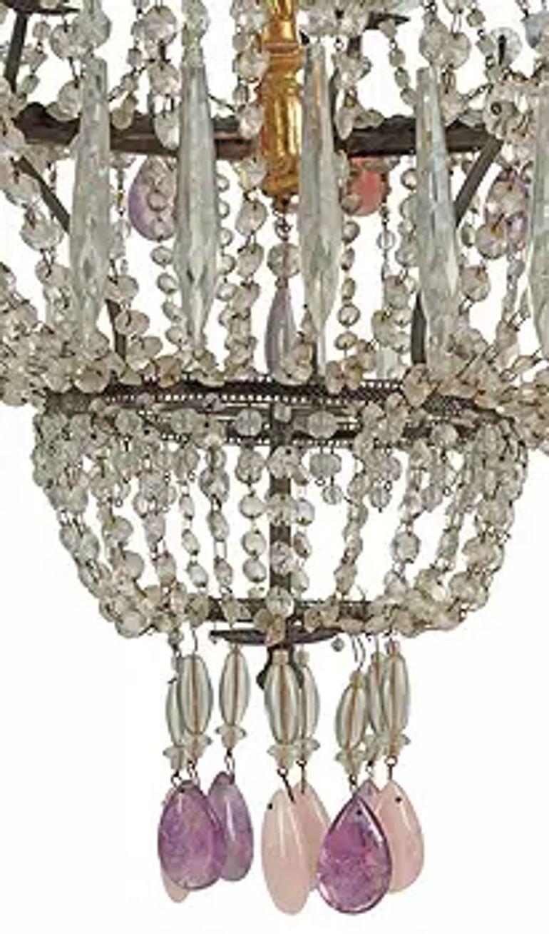 Großer antiker italienischer Rosenquarz Amethyst und Kristall Kronleuchter im Zustand „Gut“ im Angebot in Dallas, TX