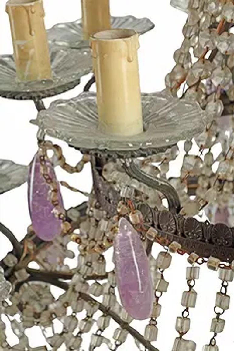 Großer antiker italienischer Rosenquarz Amethyst und Kristall Kronleuchter (20. Jahrhundert) im Angebot