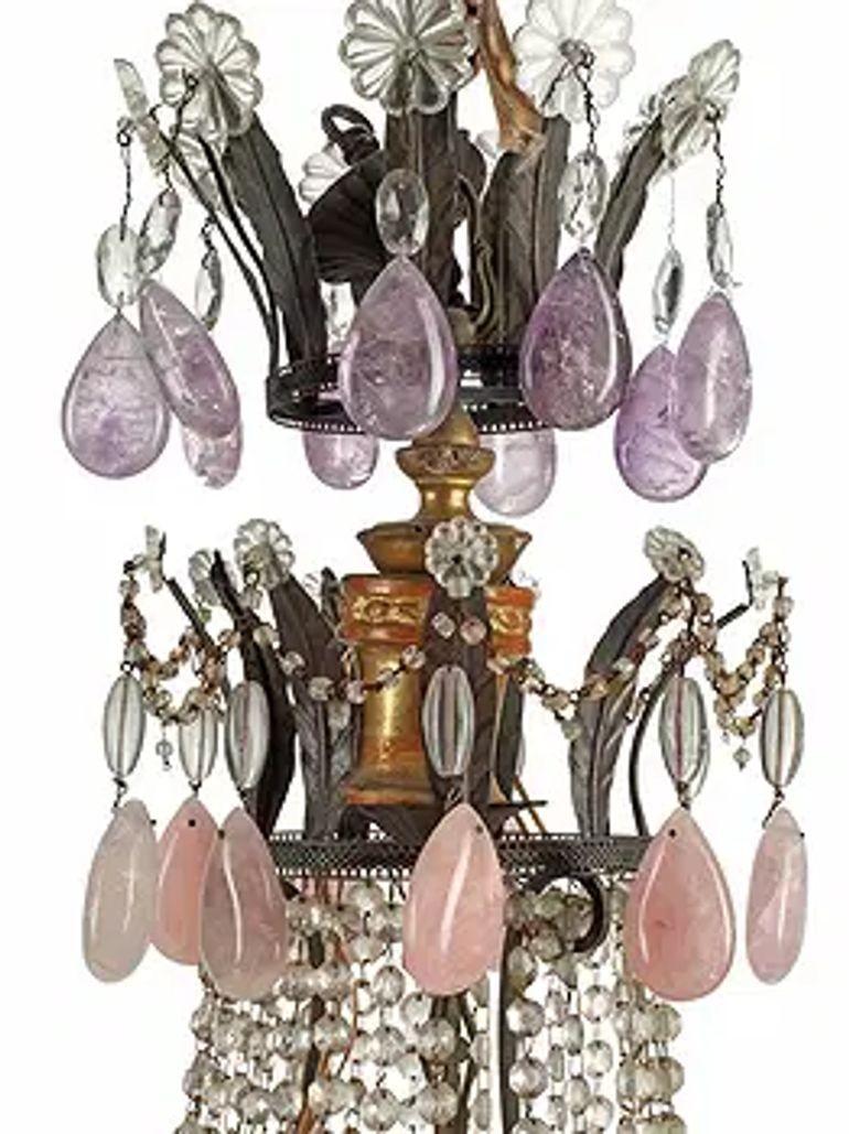 Großer antiker italienischer Rosenquarz Amethyst und Kristall Kronleuchter im Angebot 1