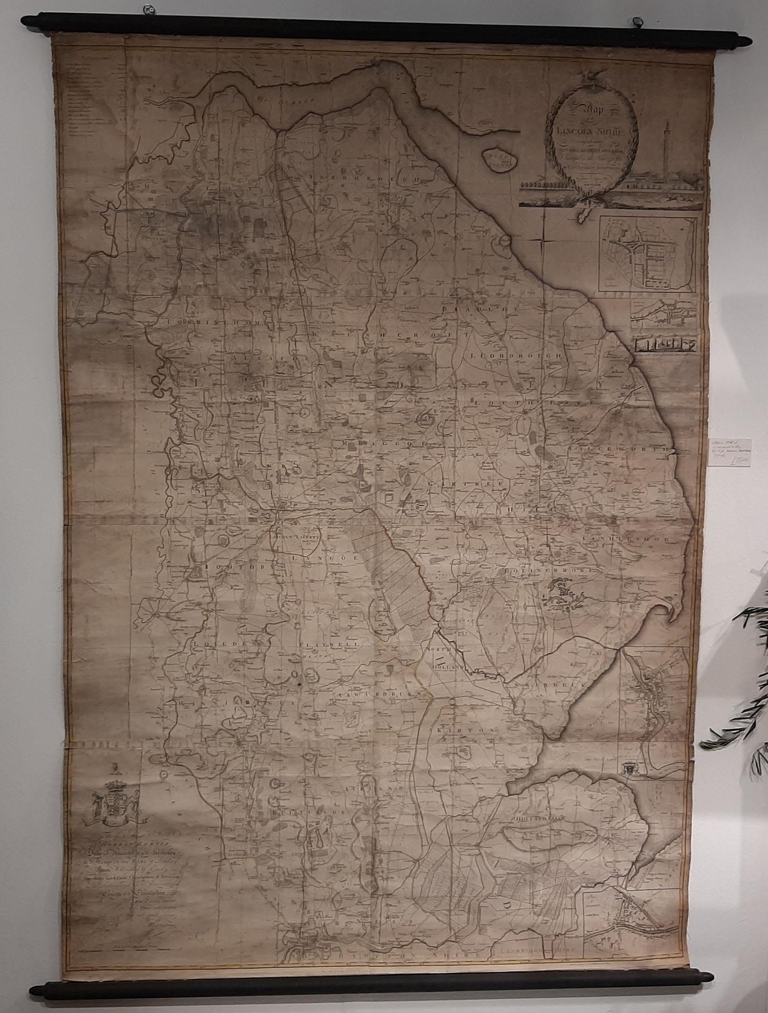 Georgian Large Scale Antique Scroll Map of Lincolnshire, England, Dated 1778