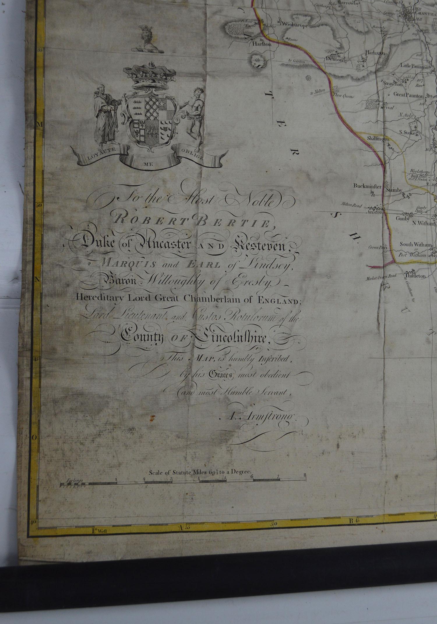 Grande carte ancienne du Lincolnshire, Angleterre, datée de 1778 Abîmé - En vente à St Annes, Lancashire