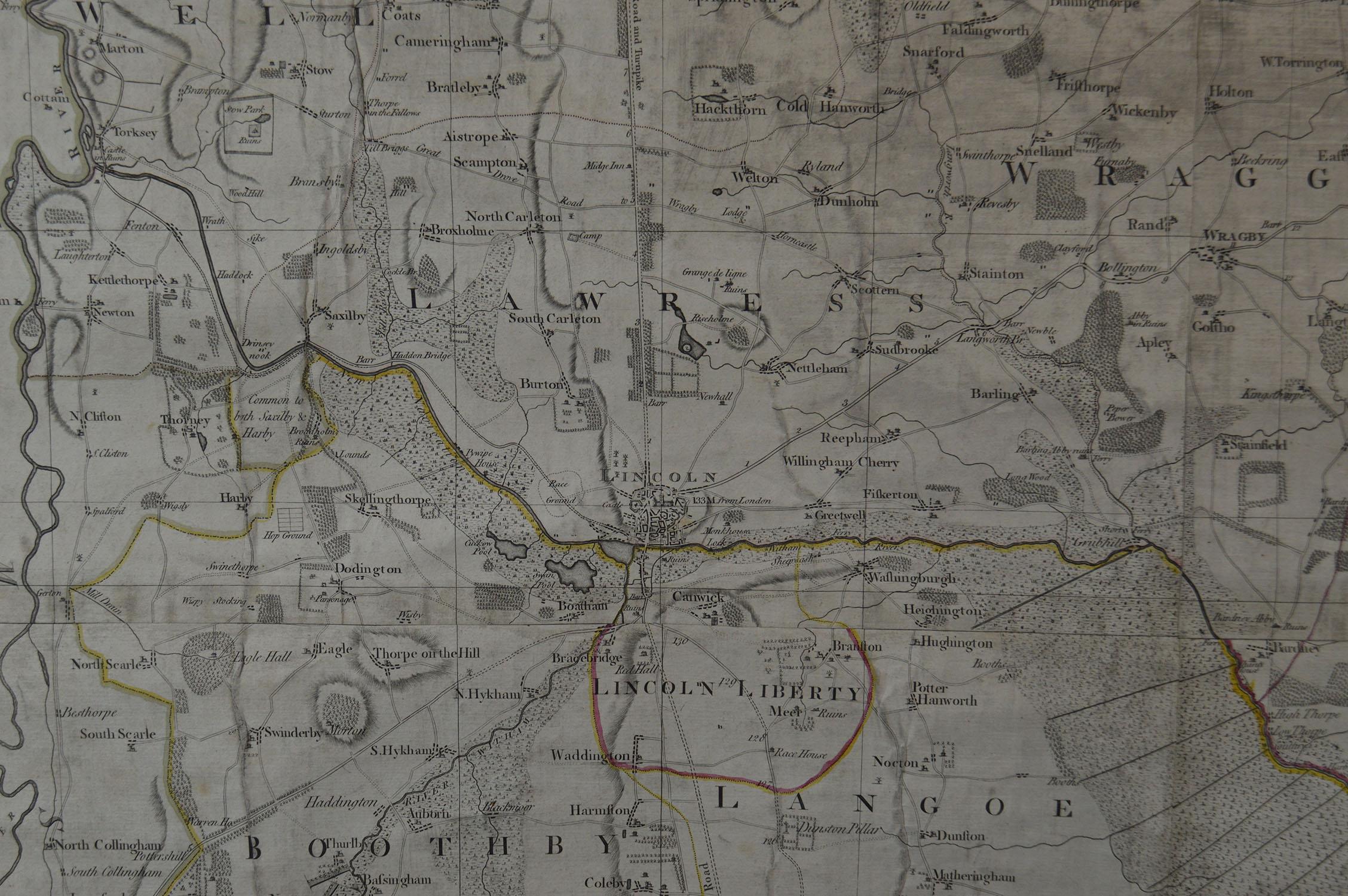 Late 18th Century Large Scale Antique Scroll Map of Lincolnshire, England, Dated 1778