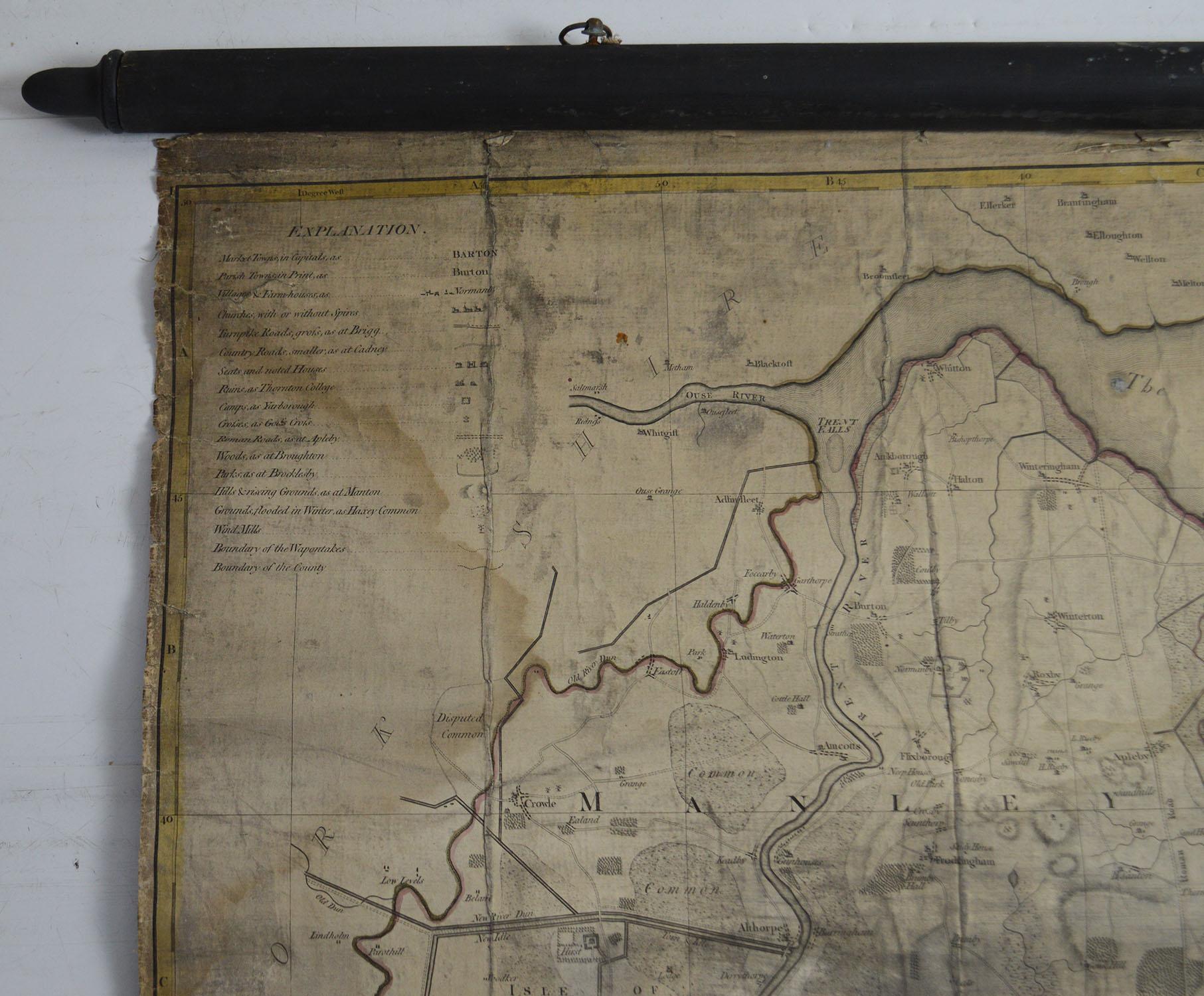 Large Scale Antique Scroll Map of Lincolnshire, England, Dated 1778 1