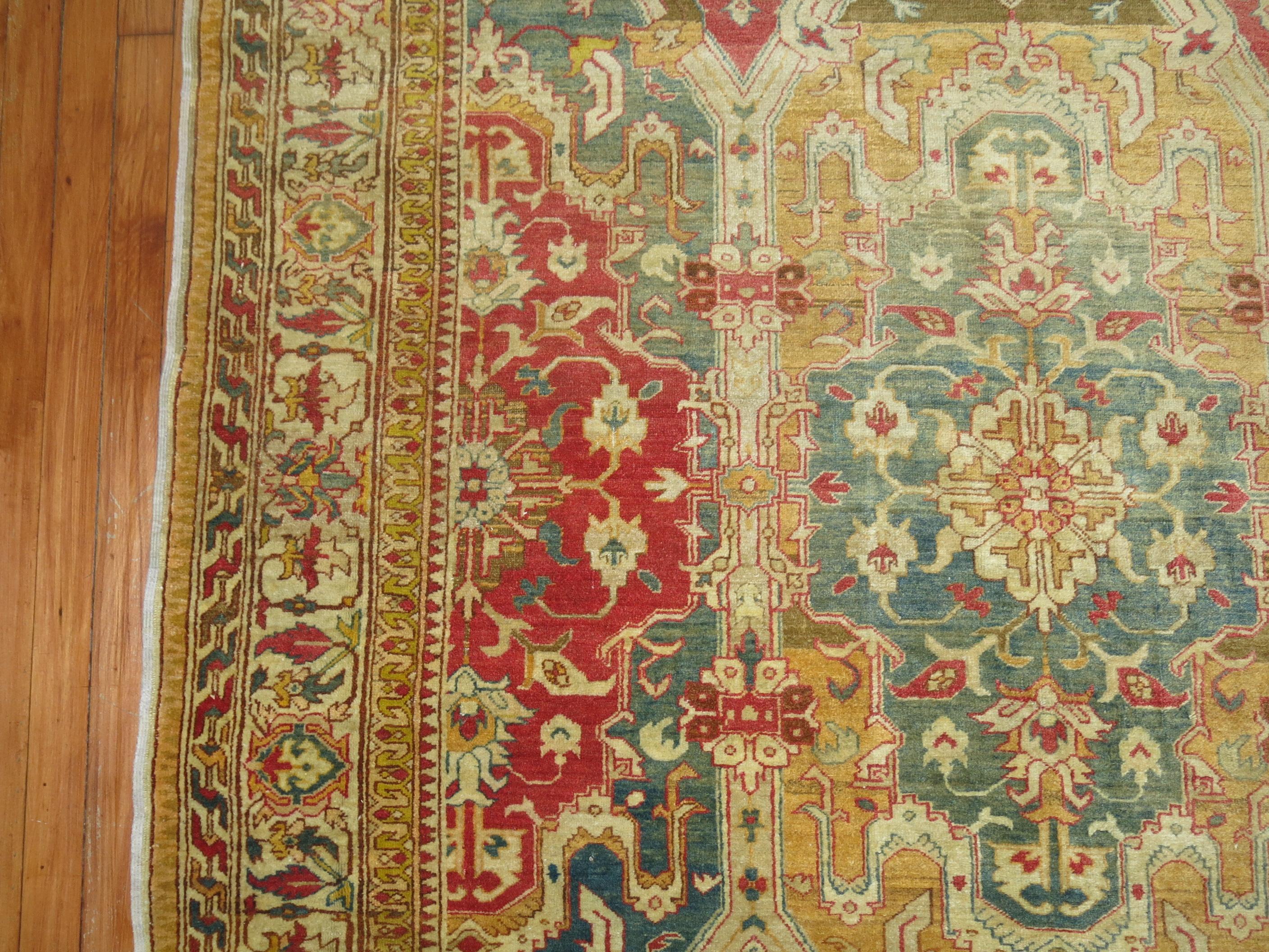 Wool Zabihi Collection Large Scale Antique Turkish Sivas Foyer Rug For Sale