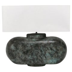 Large Scale Archaic Chinese Style Bronze Finish Lamp Great Verdigris Patina 24"W