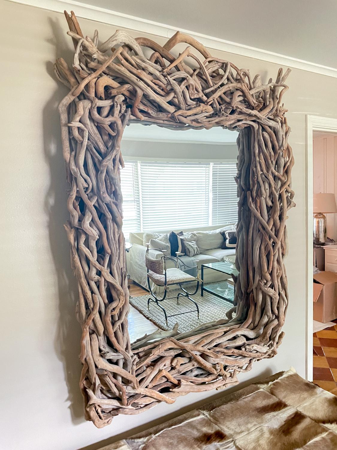 Specchio artigianale in legno driftwood di grandi dimensioni 4
