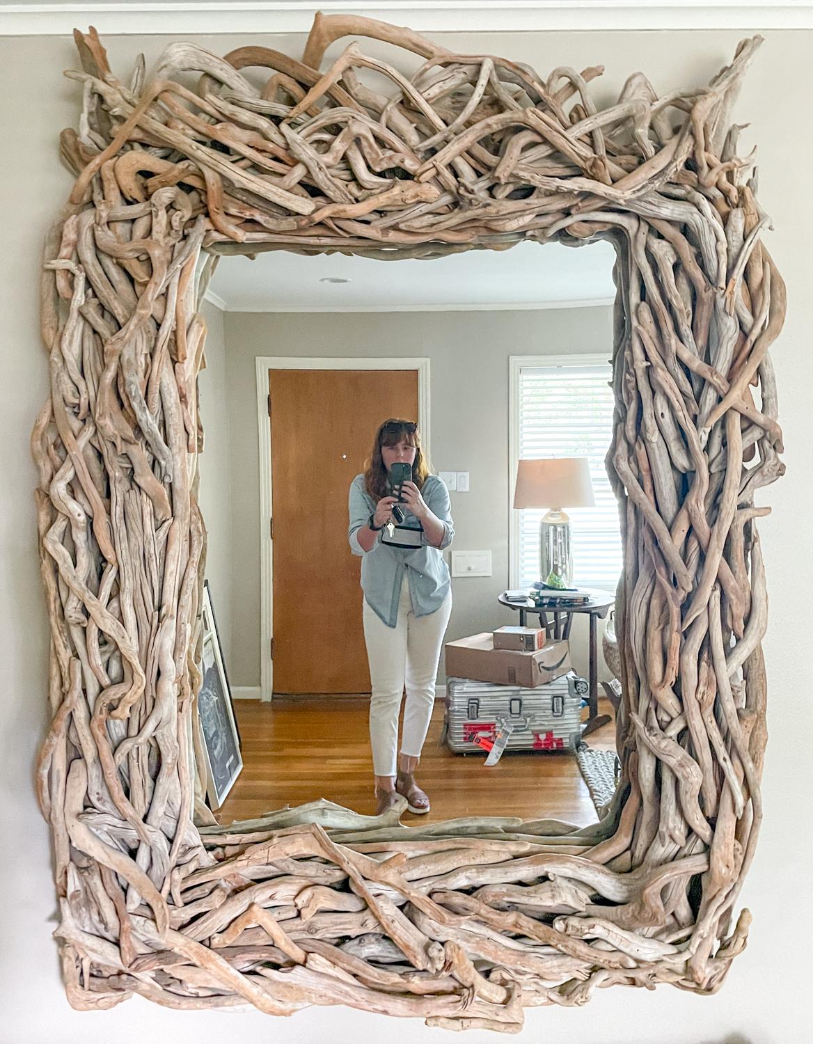 Specchio artigianale in legno driftwood di grandi dimensioni 7