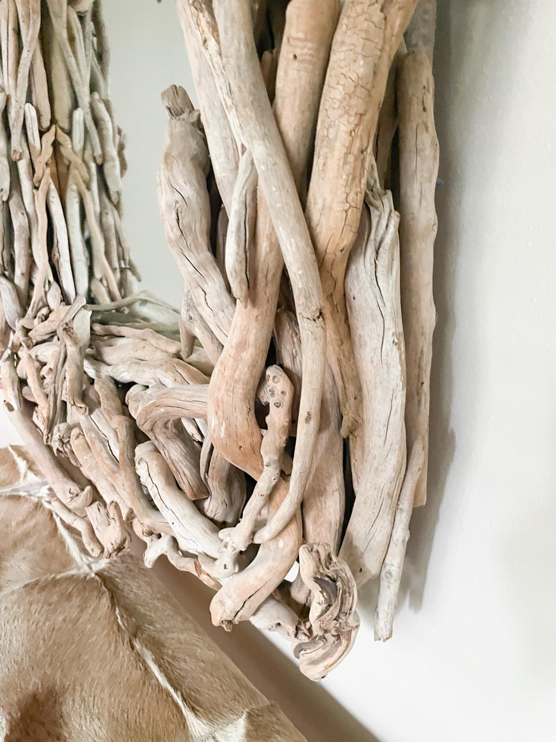 Specchio artigianale in legno driftwood di grandi dimensioni In condizioni buone a Houston, TX