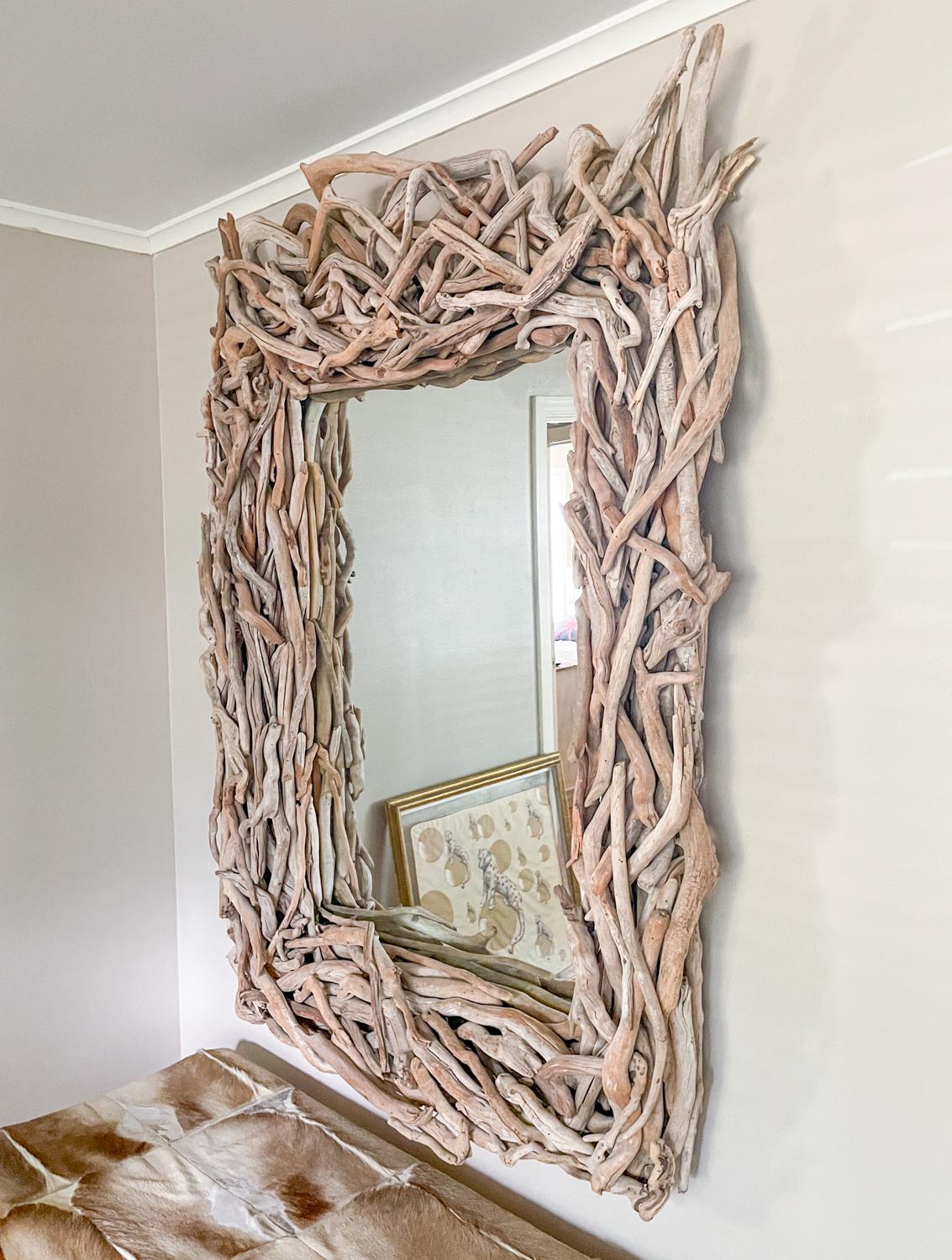 Specchio artigianale in legno driftwood di grandi dimensioni 2
