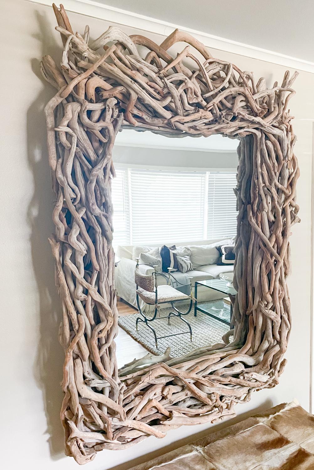Specchio artigianale in legno driftwood di grandi dimensioni 3