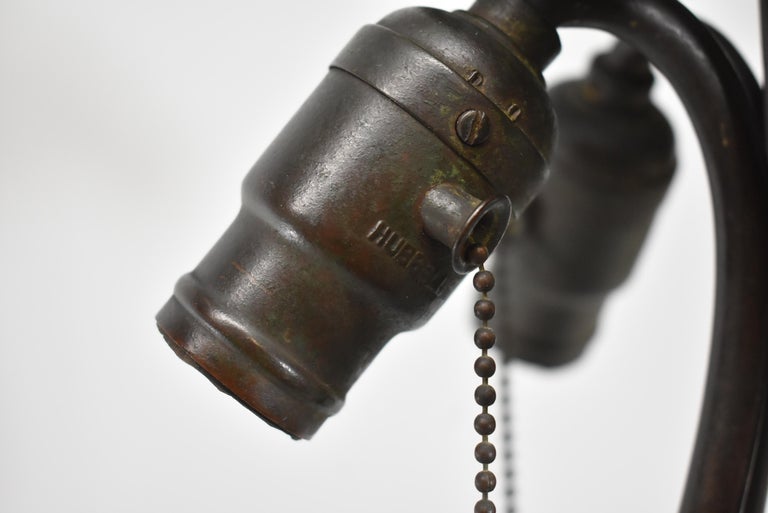 Large Scale Arts and Crafts Handel Leaded Glass Lamp with Shade at