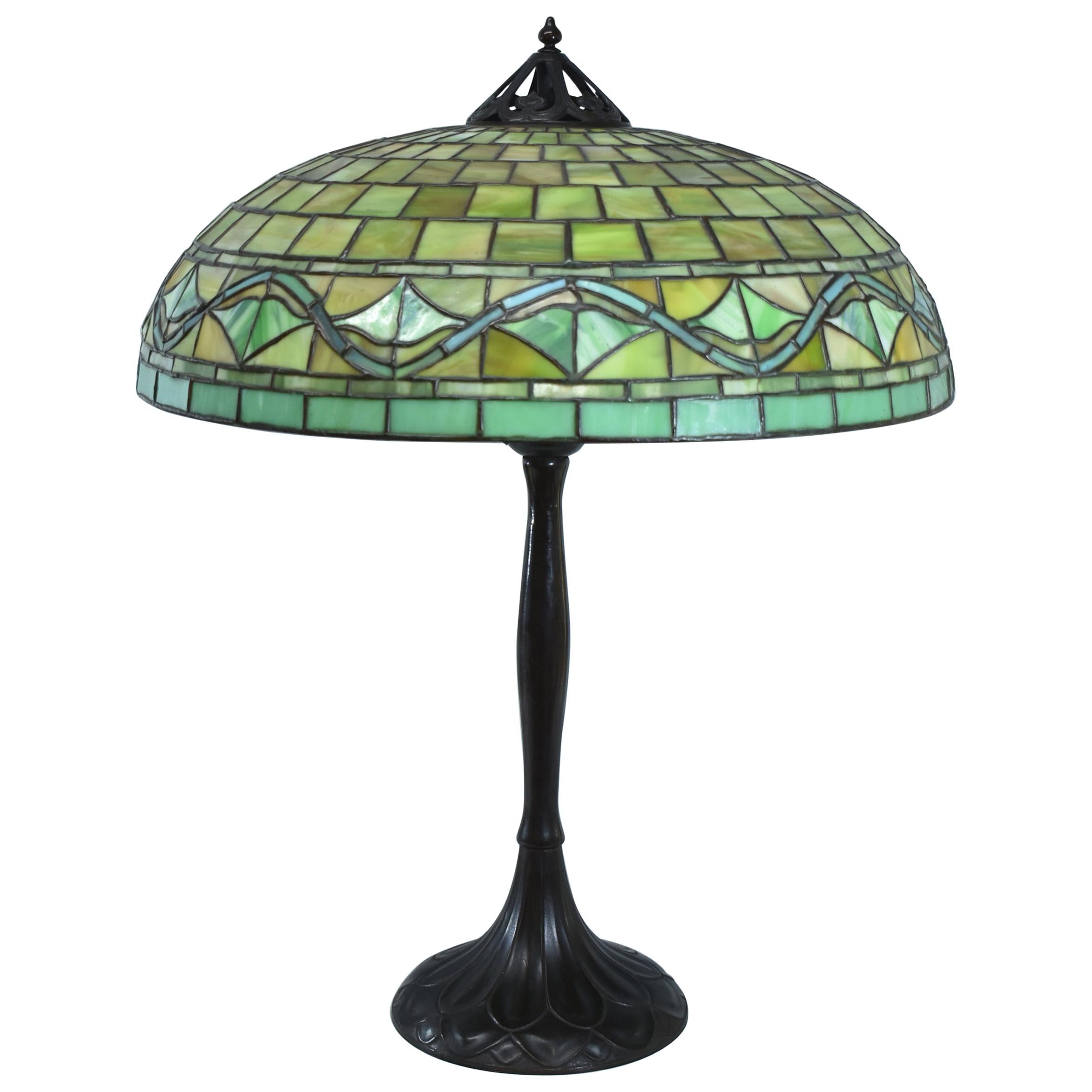 Large Scale Arts & Crafts Handel Leaded Glass Lamp with Shade