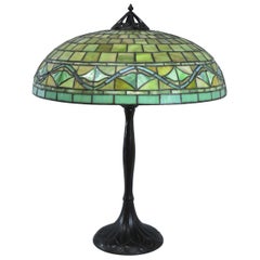 Vintage Large Scale Arts & Crafts Handel Leaded Glass Lamp with Shade