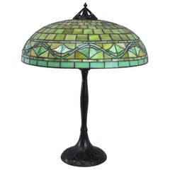 Large Scale Arts & Crafts Handel Leaded Glass Lamp with Shade