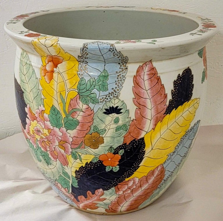 tobacco planter for sale Large Scale Asian Tobacco Leaf Pattern Ceramic Planter at 1stDibs