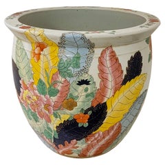 Keramik-Pflanzgefäß mit asiatischem Tabakblattmuster, großformatig