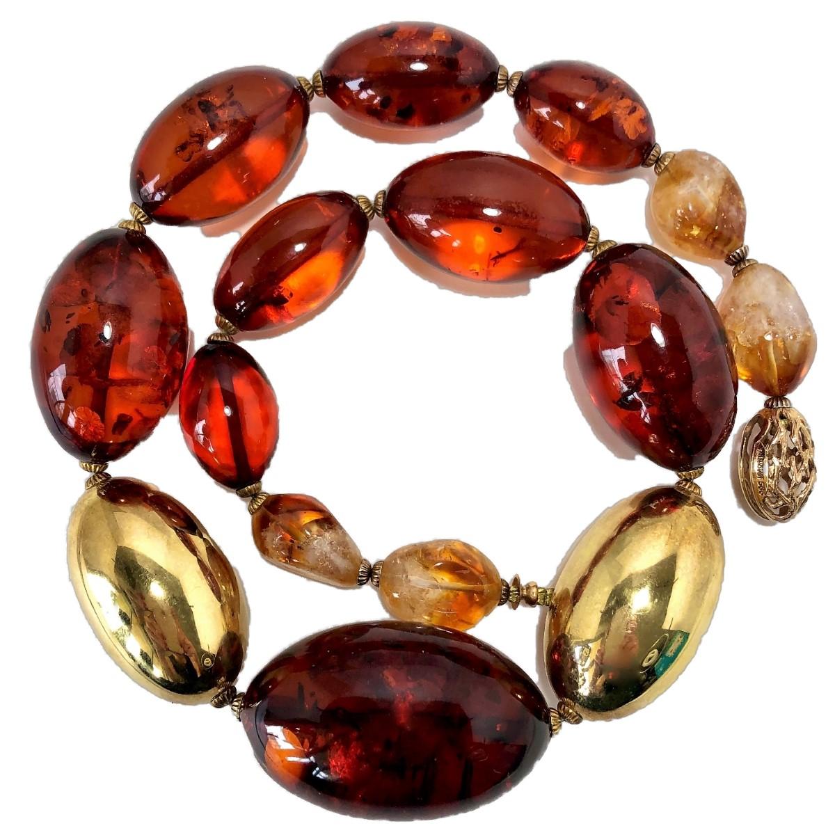 Large Scale Baltic Amber and Gold Bead Necklace For Sale 7