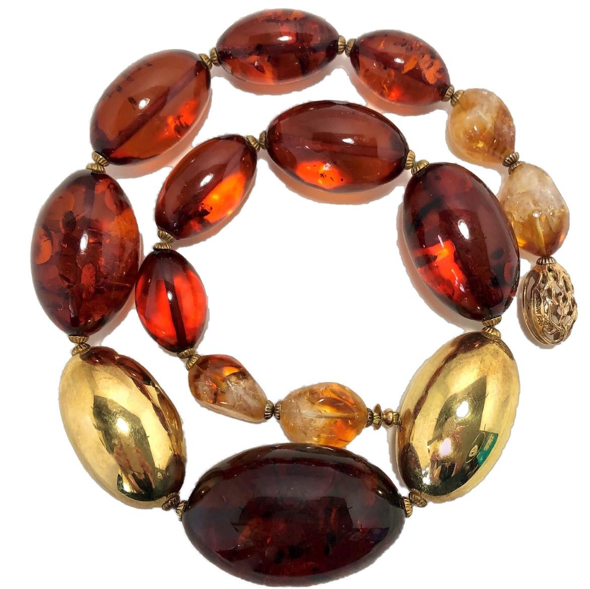 Large Scale Baltic Amber and Gold Bead Necklace For Sale 8