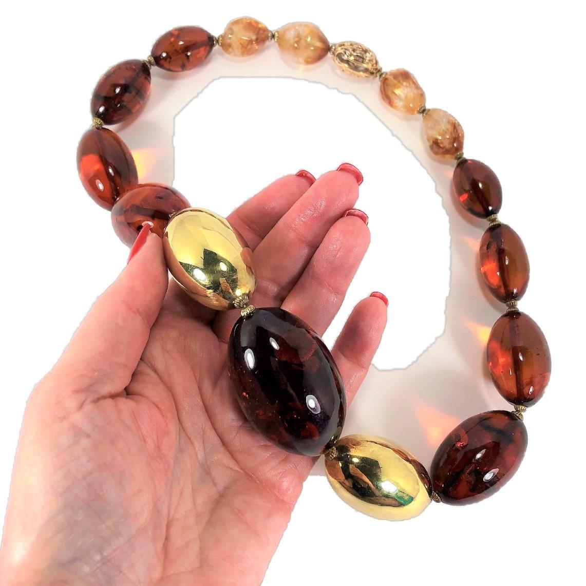 Women's Large Scale Baltic Amber and Gold Bead Necklace For Sale