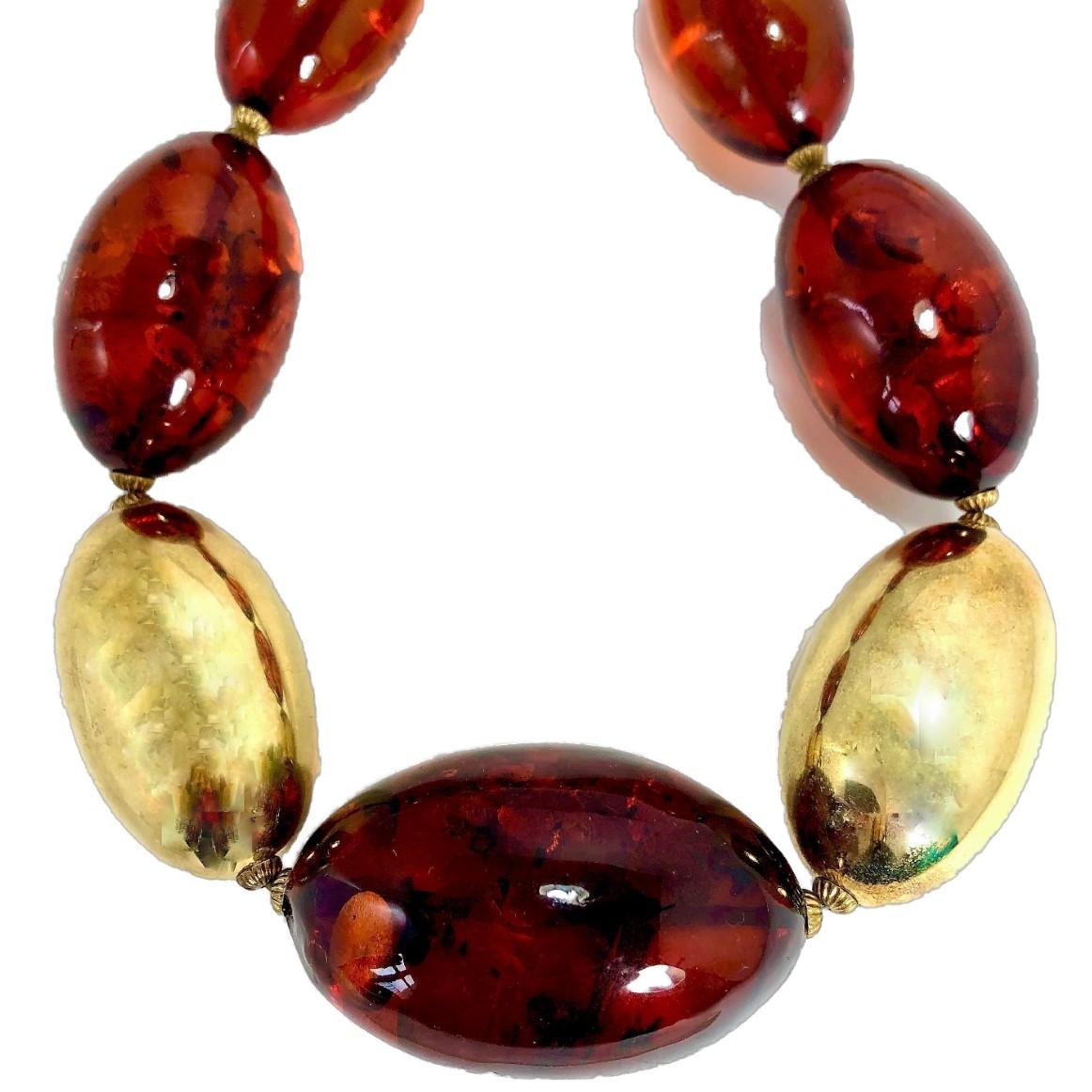 Large Scale Baltic Amber and Gold Bead Necklace For Sale 2