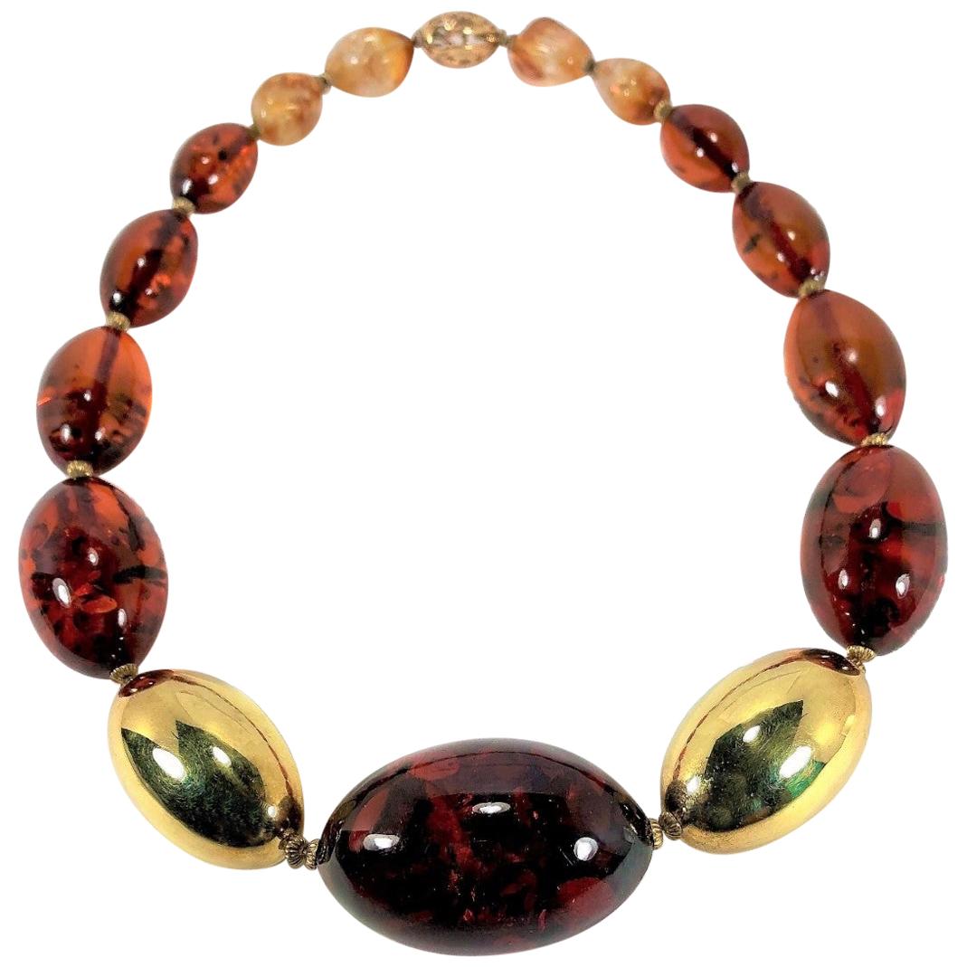 Large Scale Baltic Amber and Gold Bead Necklace