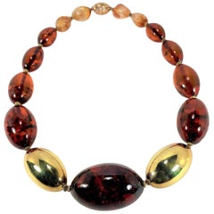 Used Large Scale Baltic Amber and Gold Bead Necklace