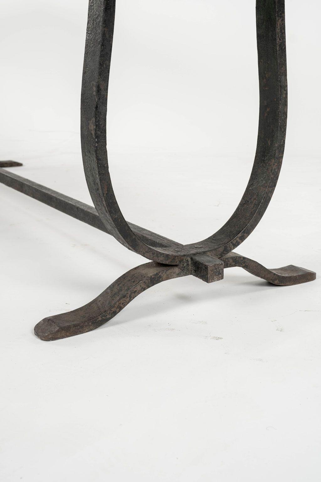 Large-Scale Belgian Bluestone Top Iron Console Table In Fair Condition In Houston, TX