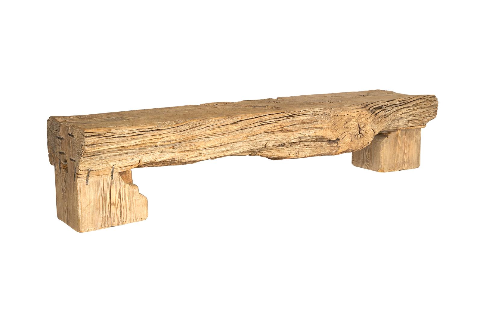 Organic Modern Large Scale Bench Reclaimed Elm with Architectural Block Legs