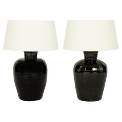 Large-Scale Black Glazed Vase Lamp
