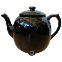 Vintage Large Scale Black Hall China Teapot, Marked, circa 1930-1970