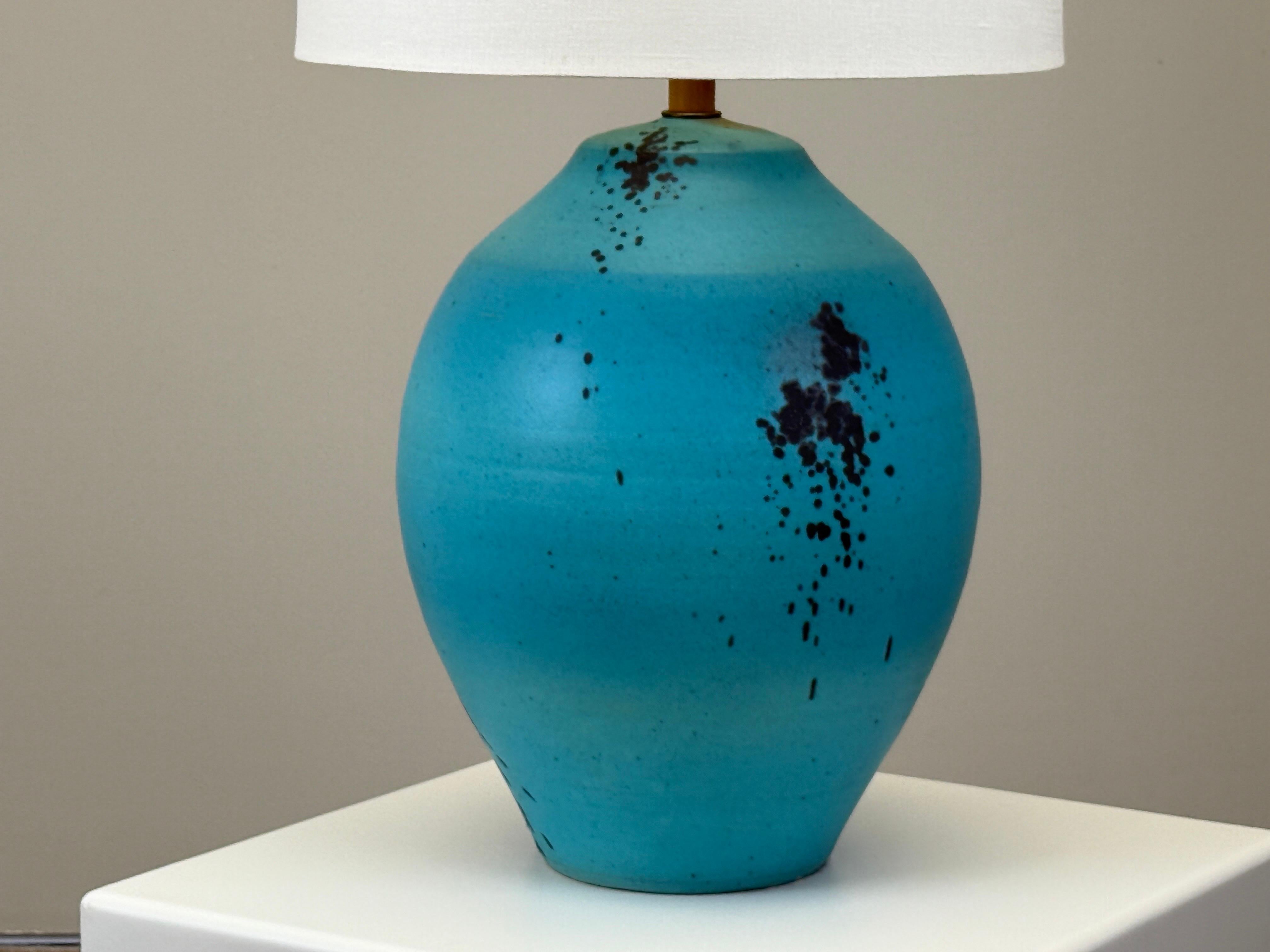 Large Scale Blue Glaze Table Lamp For Sale 6