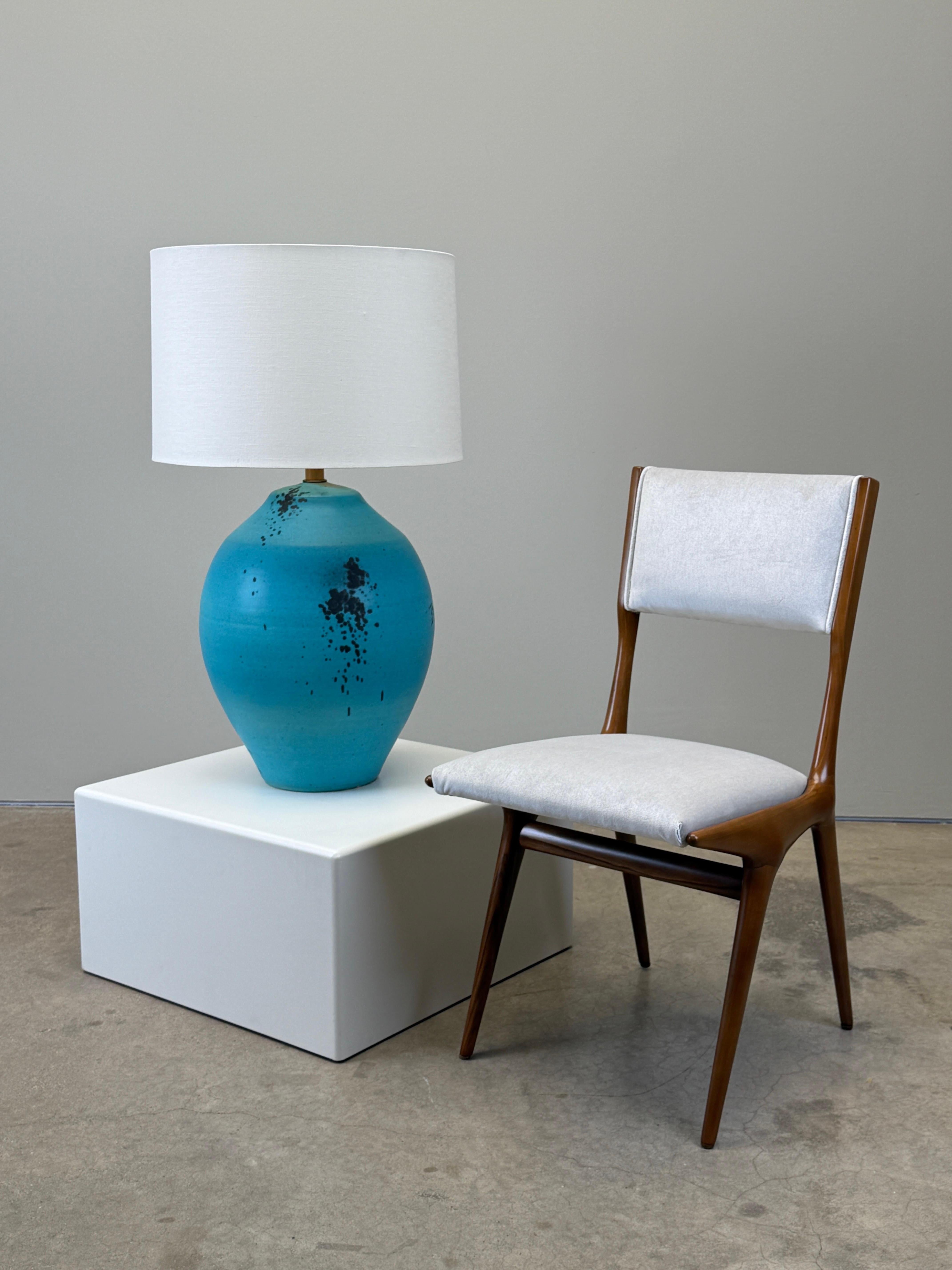 Large Scale Blue Glaze Table Lamp In Good Condition For Sale In Dallas, TX