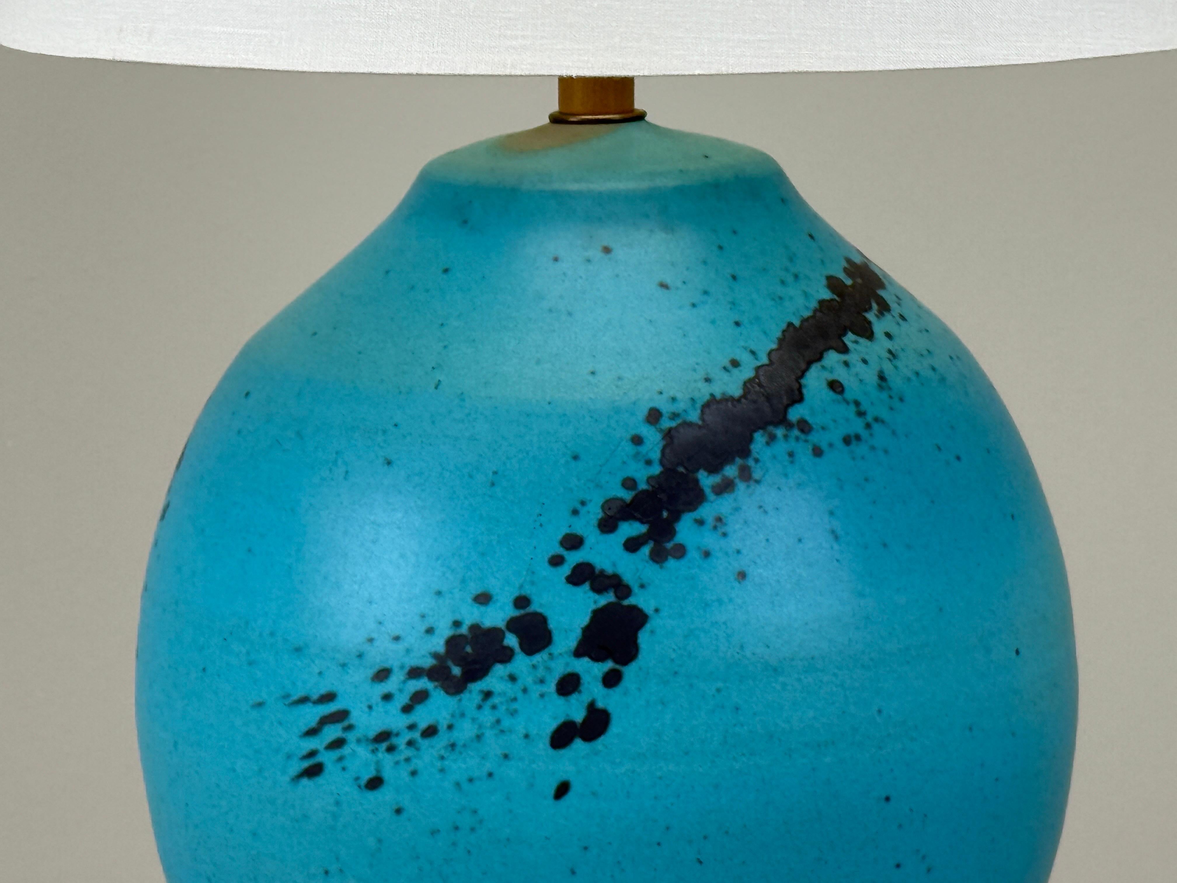 Ceramic Large Scale Blue Glaze Table Lamp For Sale