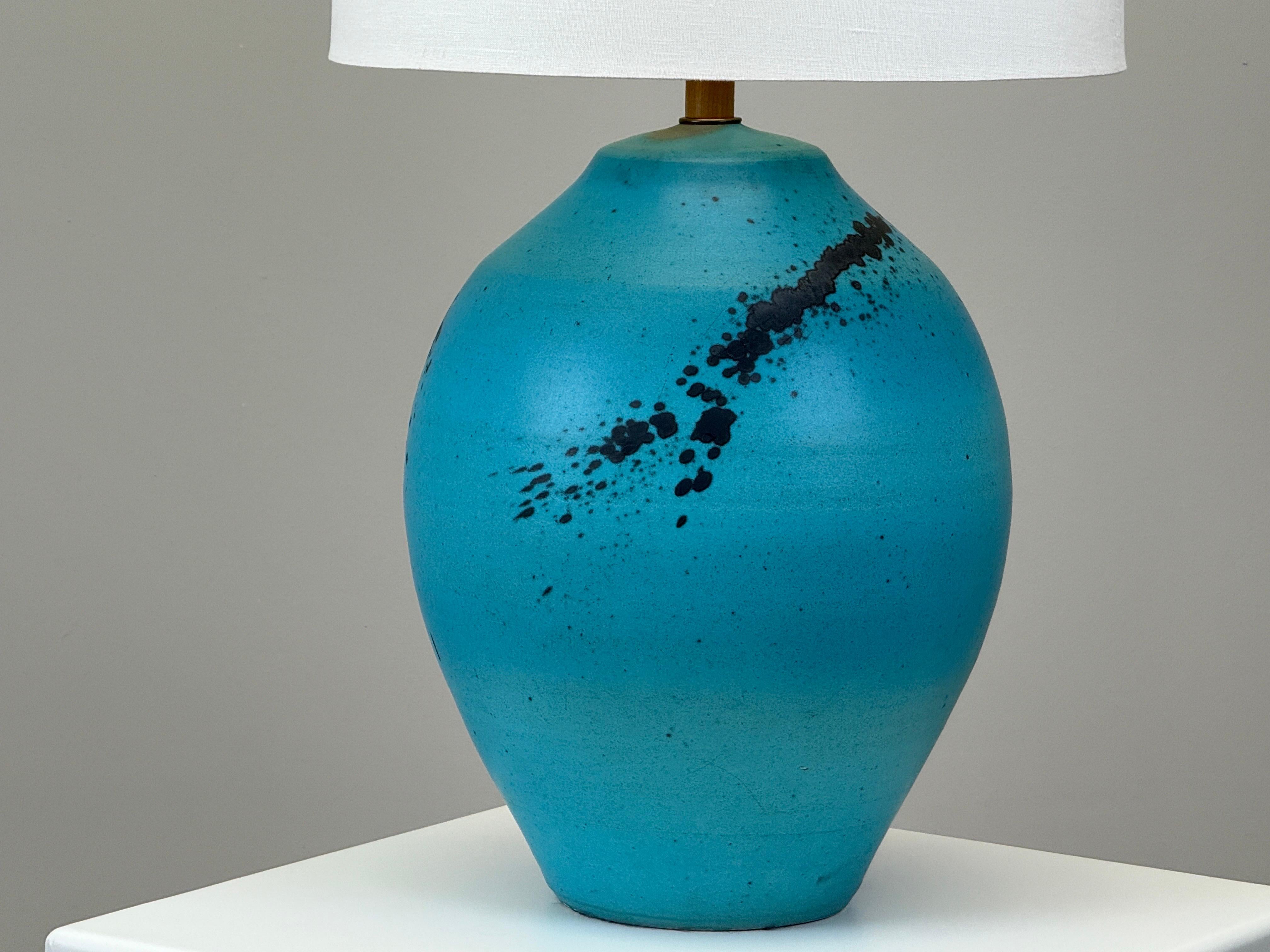 Large Scale Blue Glaze Table Lamp For Sale 1