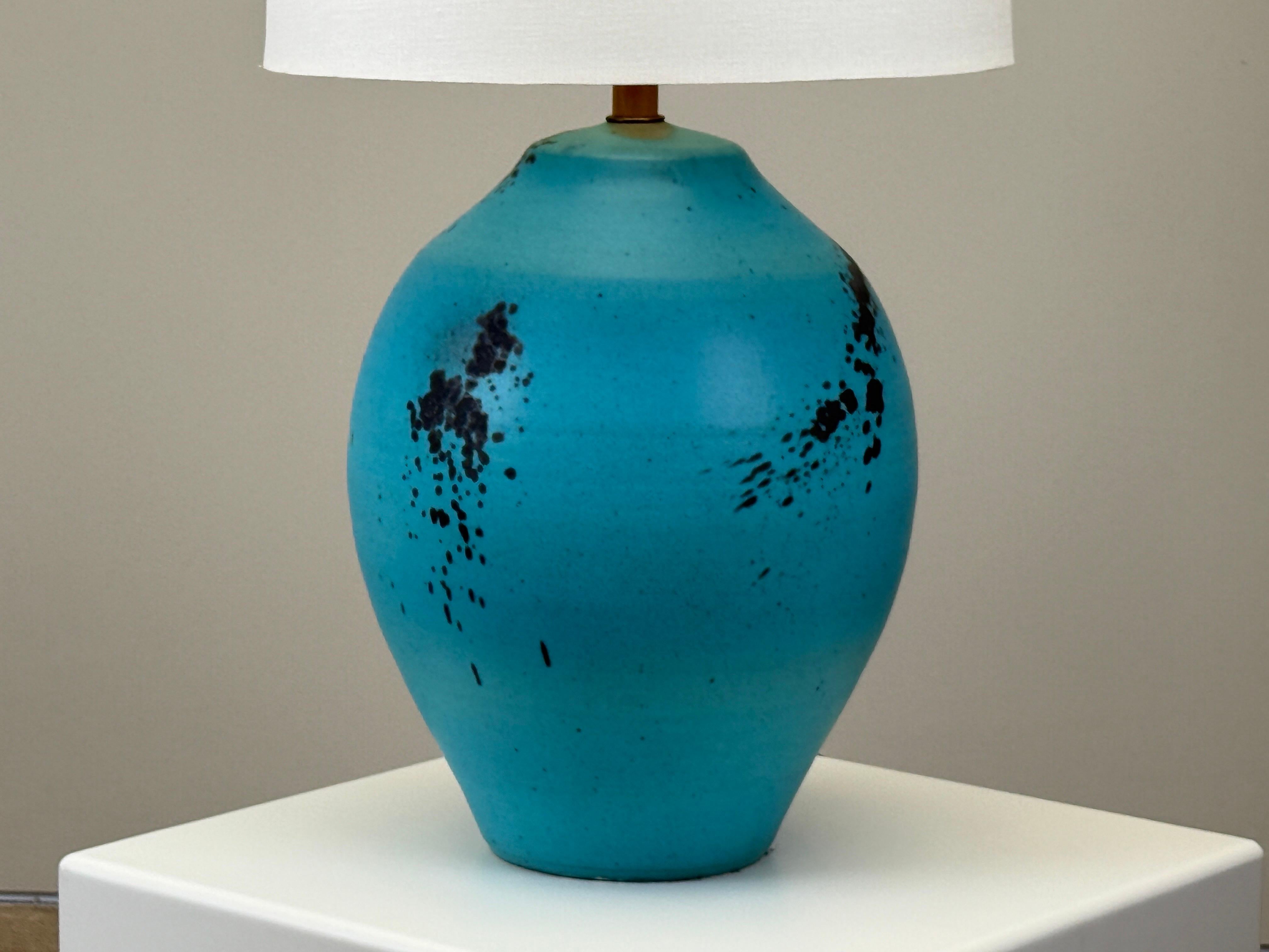 Large Scale Blue Glaze Table Lamp For Sale 2