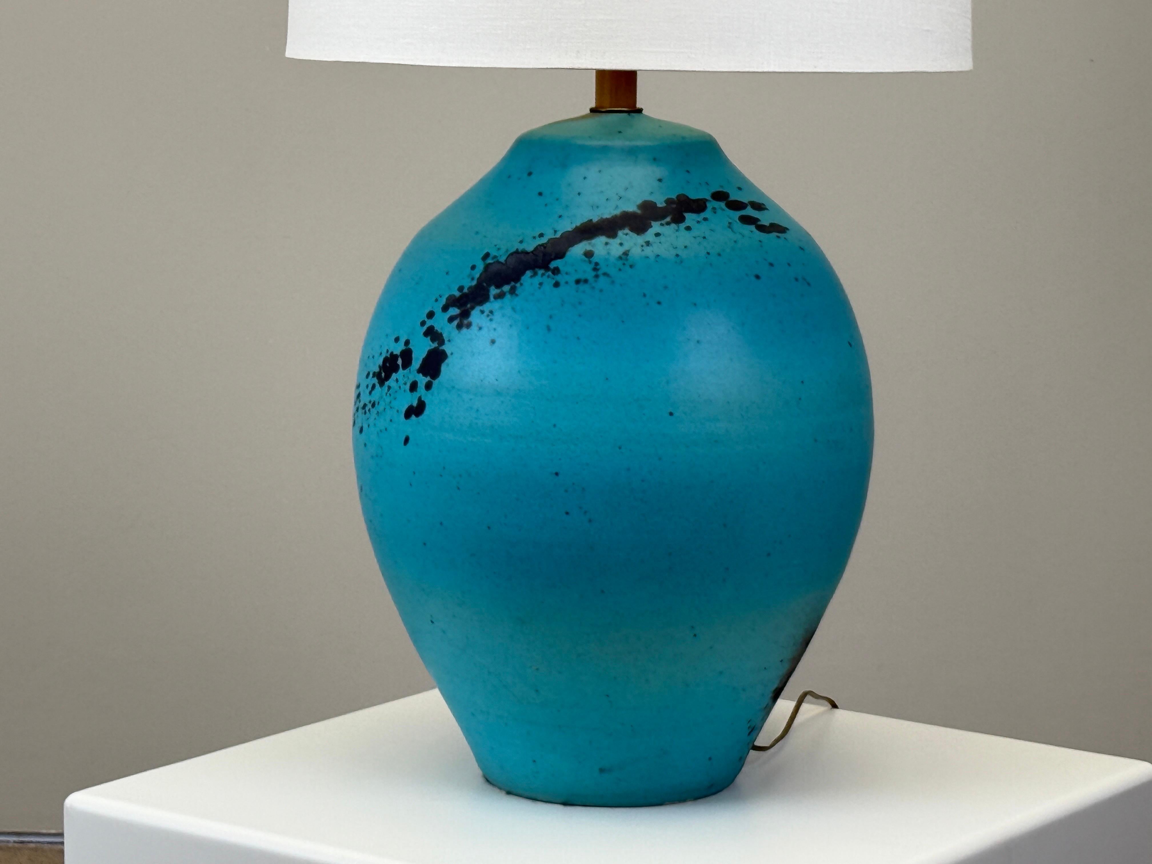 Large Scale Blue Glaze Table Lamp For Sale 3