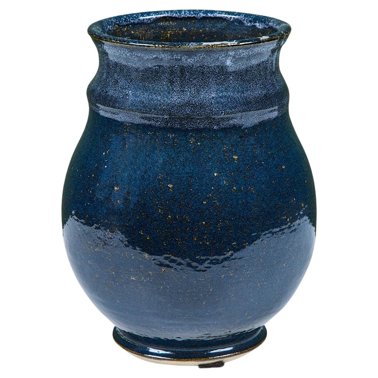 Große blaue Studio-Keramikvase im Angebot