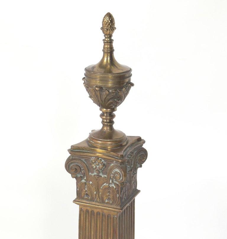 American Classical Large Scale Brass Andirons by Dorothy Draper for the Greenbrier Hotel For Sale