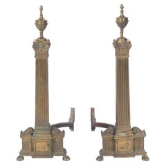 Large Scale Brass Andirons by Dorothy Draper for the Greenbrier Hotel