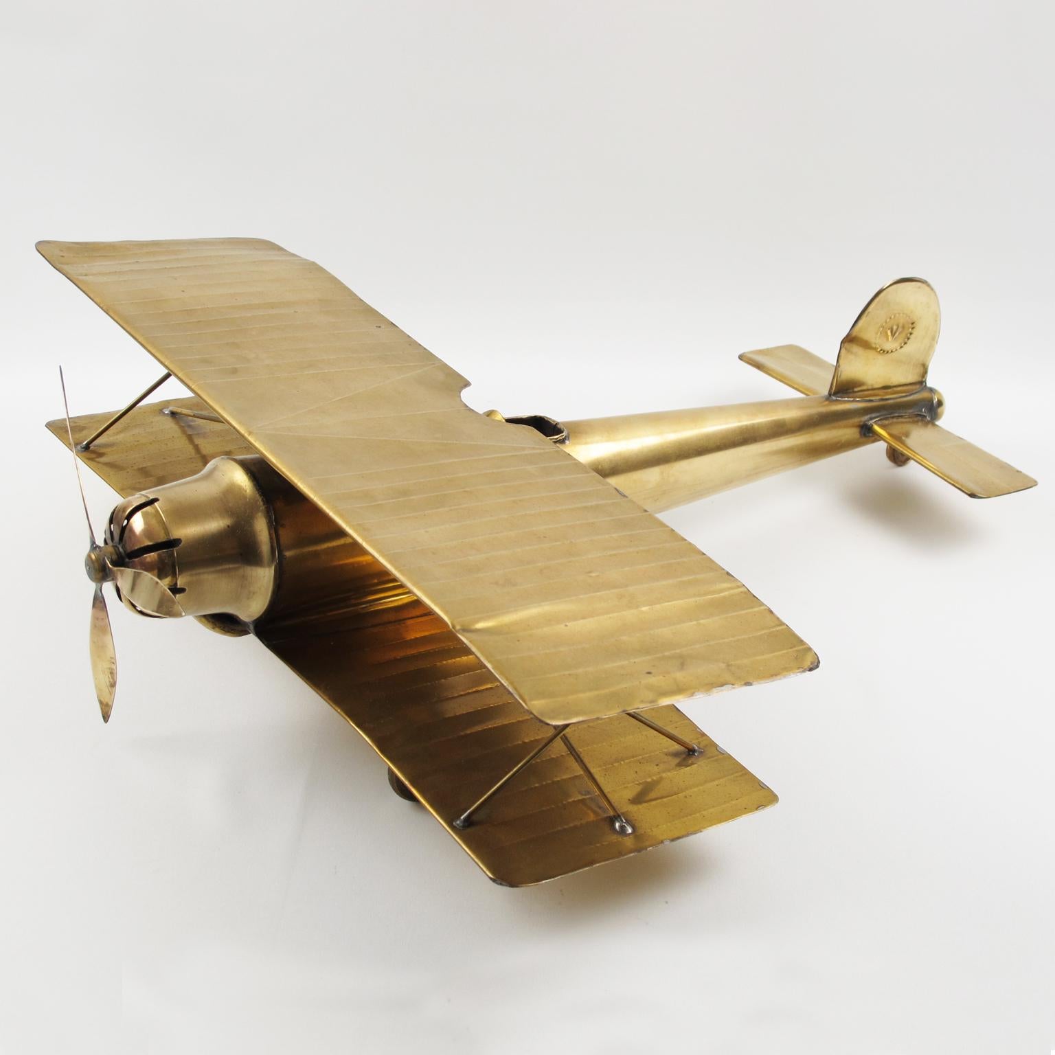 Large-Scale Brass Biplane World War I Airplane Aviation Model For Sale 4
